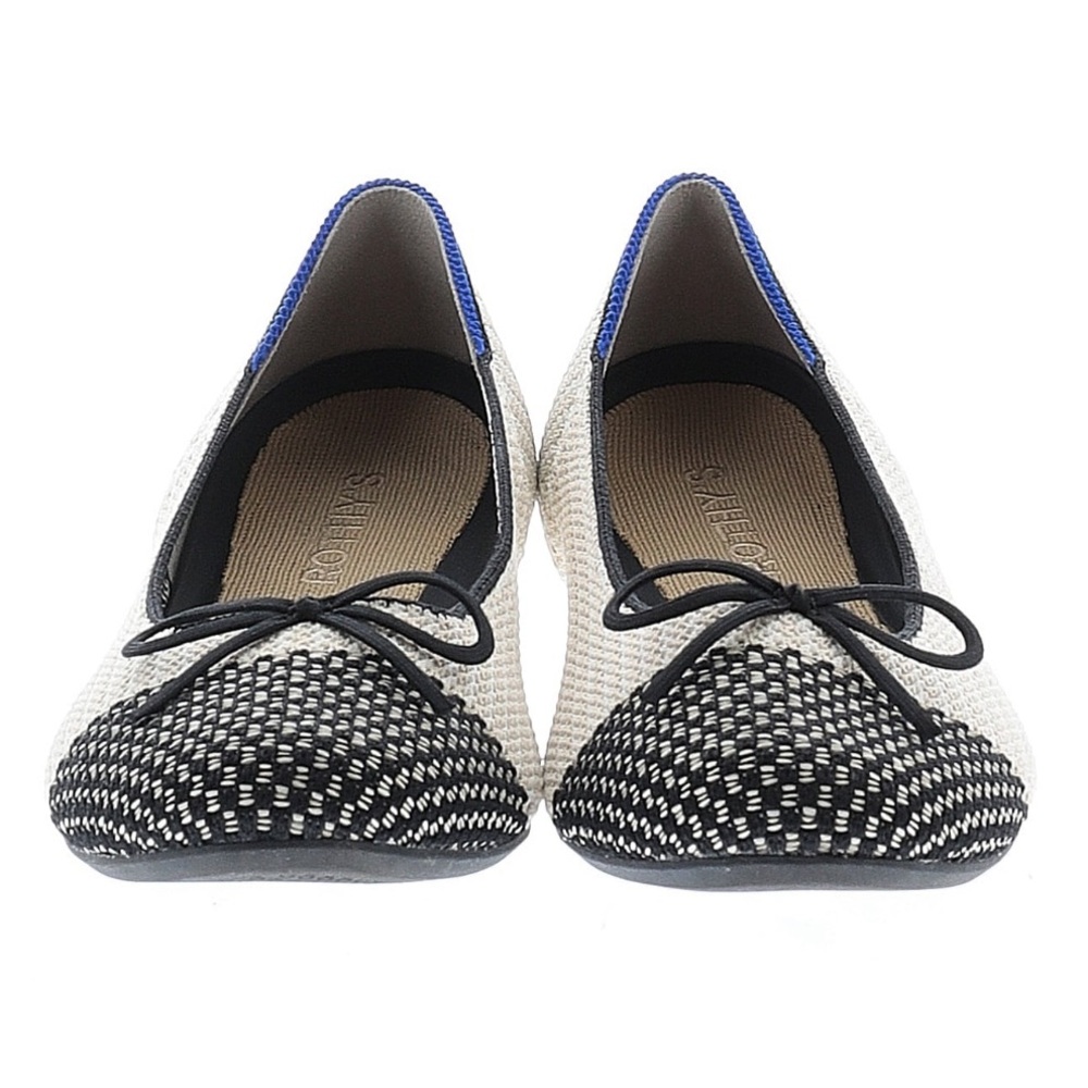 Rothy’s Black and White Woven Flats with Blue Accents 8.5